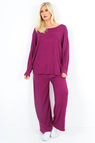 Italian Ribbed Soft Knit Top and Trouser Longsleeve Co - OrdSet