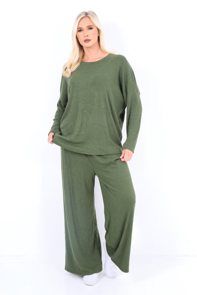 Italian Ribbed Soft Knit Top and Trouser Longsleeve Co - OrdSet