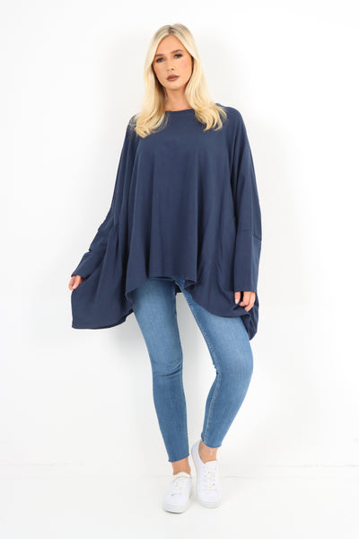 Italian Oversized Round Neck Hanky Hem Tunic Top