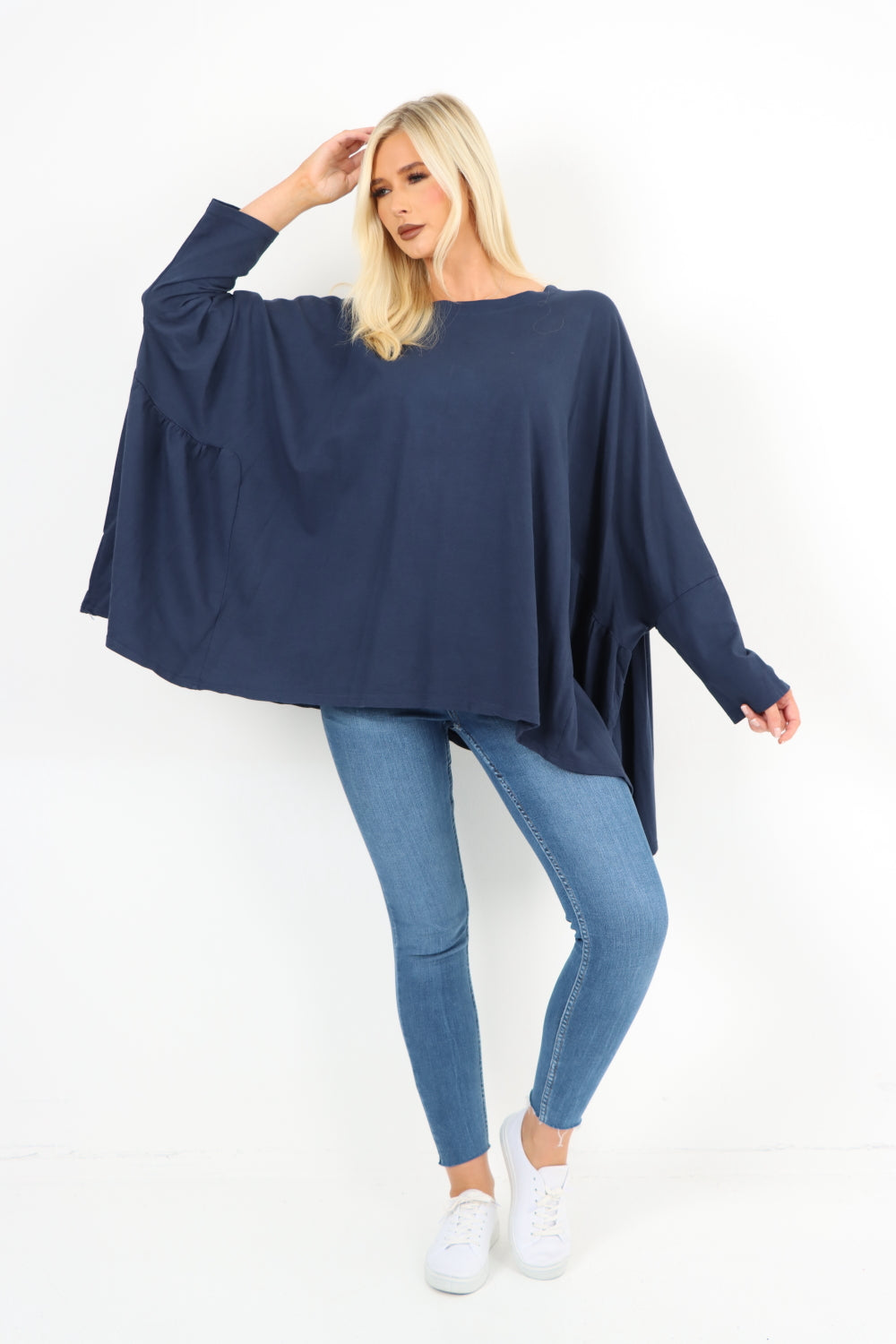 Italian Oversized Round Neck Hanky Hem Tunic Top