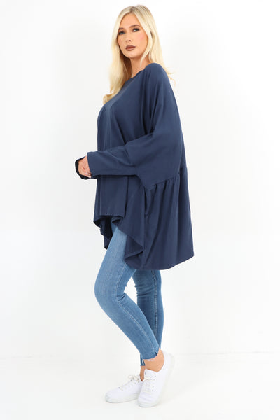 Italian Oversized Round Neck Hanky Hem Tunic Top