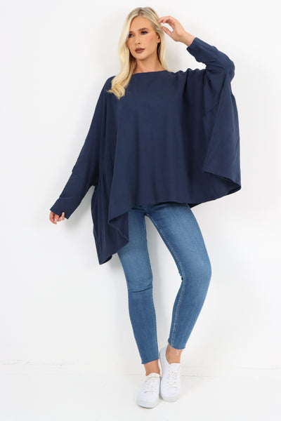 Italian Oversized Round Neck Hanky Hem Tunic Top