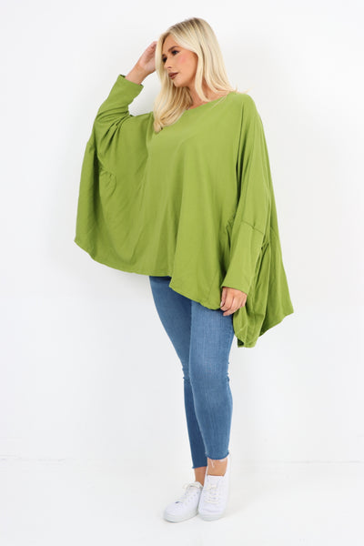 Italian Oversized Round Neck Hanky Hem Tunic Top