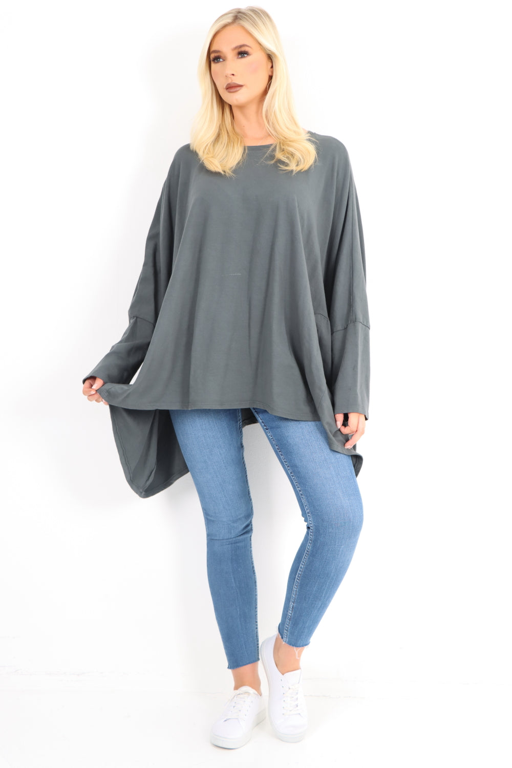 Italian Oversized Round Neck Hanky Hem Tunic Top