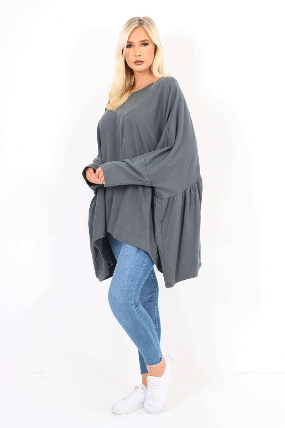 Italian Oversized Round Neck Hanky Hem Tunic Top