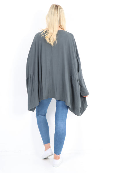 Italian Oversized Round Neck Hanky Hem Tunic Top