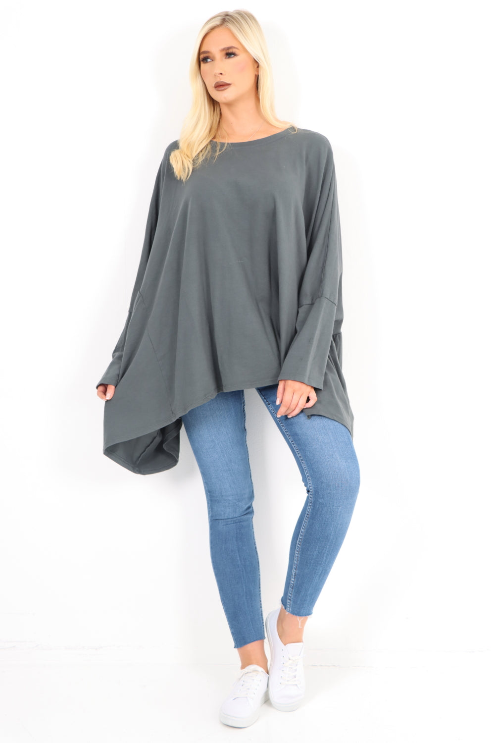 Italian Oversized Round Neck Hanky Hem Tunic Top