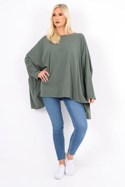 Italian Oversized Round Neck Hanky Hem Tunic Top