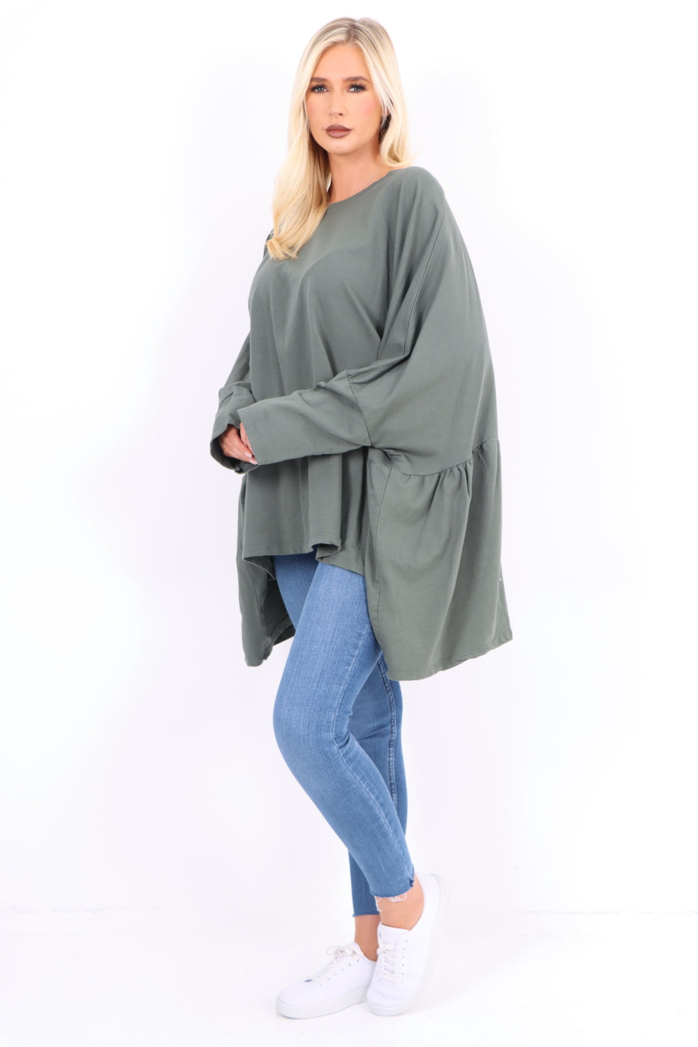 Italian Oversized Round Neck Hanky Hem Tunic Top