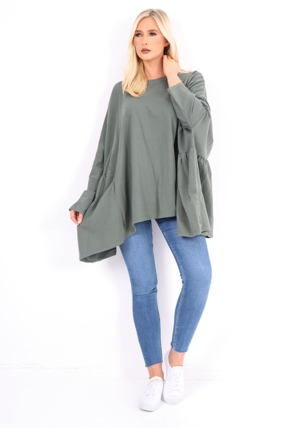 Italian Oversized Round Neck Hanky Hem Tunic Top