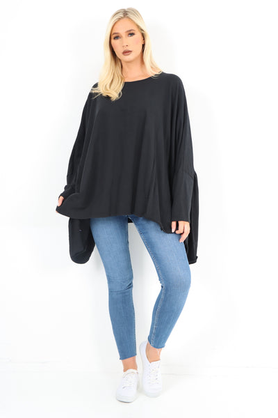 Italian Oversized Round Neck Hanky Hem Tunic Top