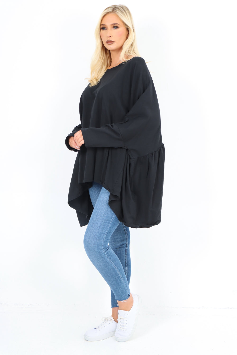 Italian Oversized Round Neck Hanky Hem Tunic Top