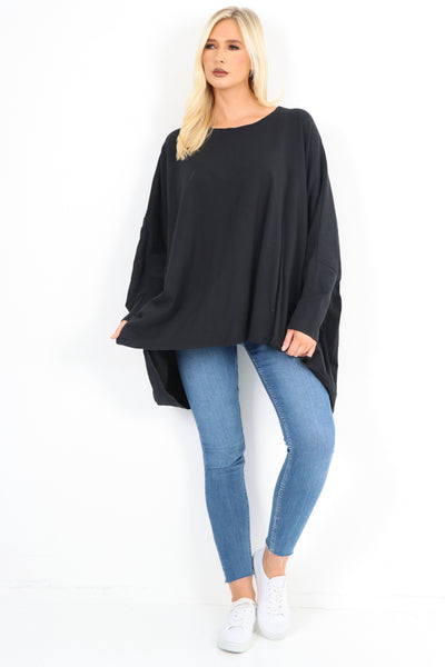 Italian Oversized Round Neck Hanky Hem Tunic Top