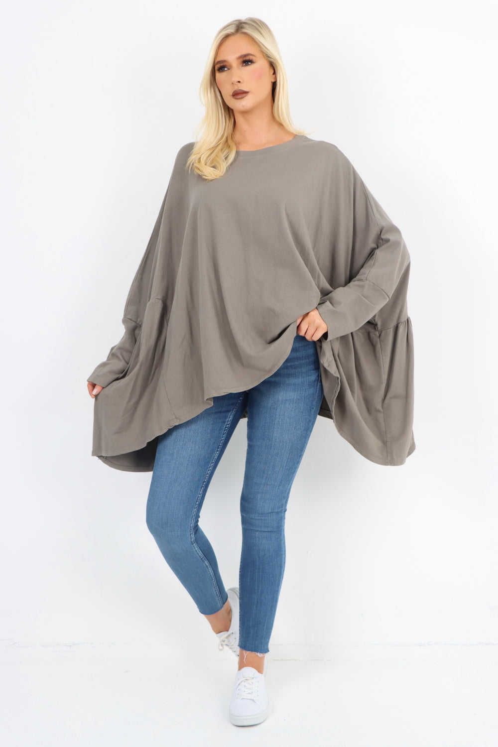 Italian Oversized Round Neck Hanky Hem Tunic Top