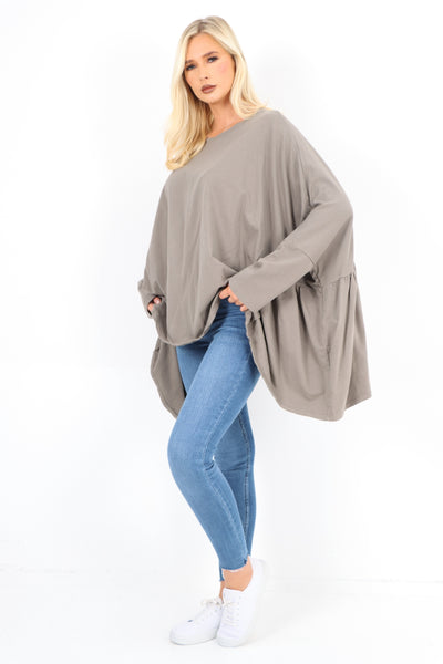 Italian Oversized Round Neck Hanky Hem Tunic Top