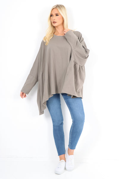 Italian Oversized Round Neck Hanky Hem Tunic Top