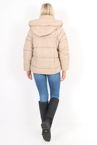 Italian Side Pocket  Padded Hooded Long Sleeve Short Jacket