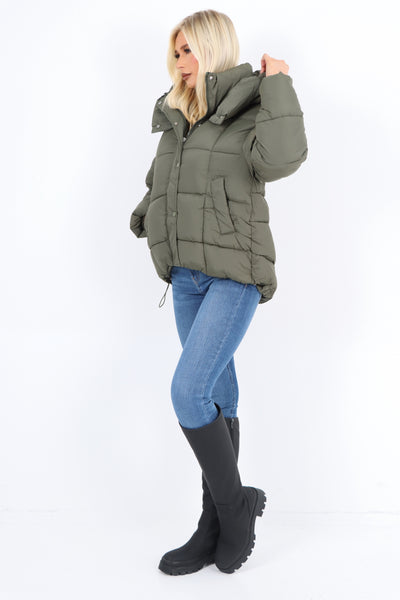 Italian Side Pocket  Padded Hooded Long Sleeve Short Jacket