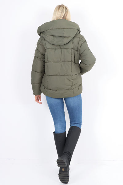 Italian Side Pocket  Padded Hooded Long Sleeve Short Jacket