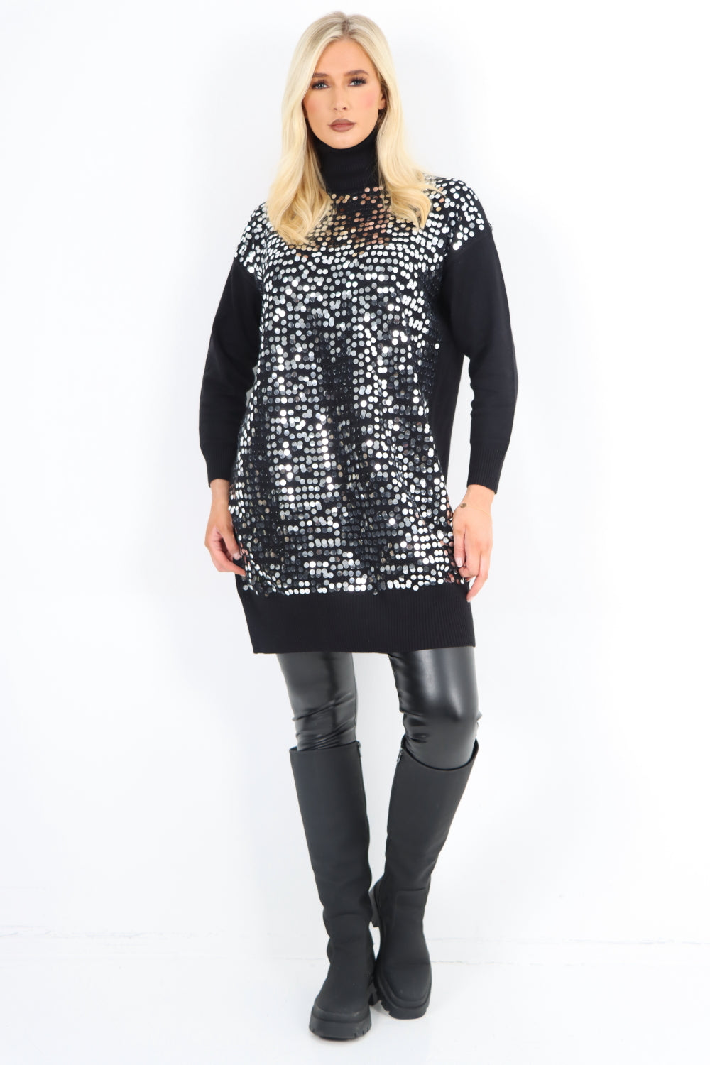 Italian Knitted All Over Sequin Cowl Neck Jumper Top