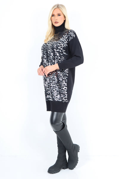 Italian Knitted All Over Sequin Cowl Neck Jumper Top