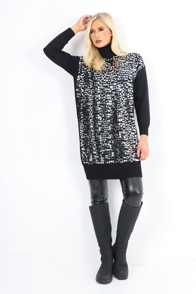 Italian Knitted All Over Sequin Cowl Neck Jumper Top