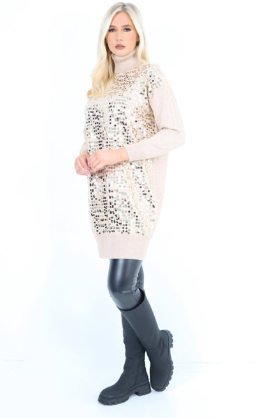 Italian Knitted All Over Sequin Cowl Neck Jumper Top