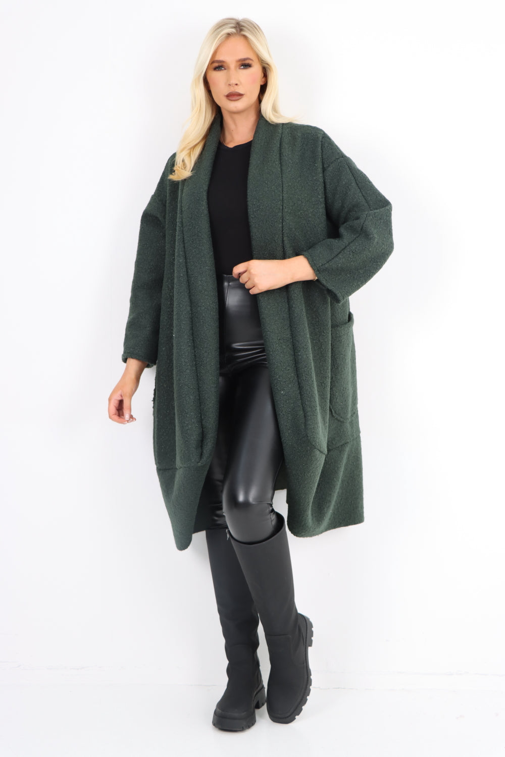 Italian Two Pocket Boucle Cocoon Waterfall Teddy Coat Miss Bold