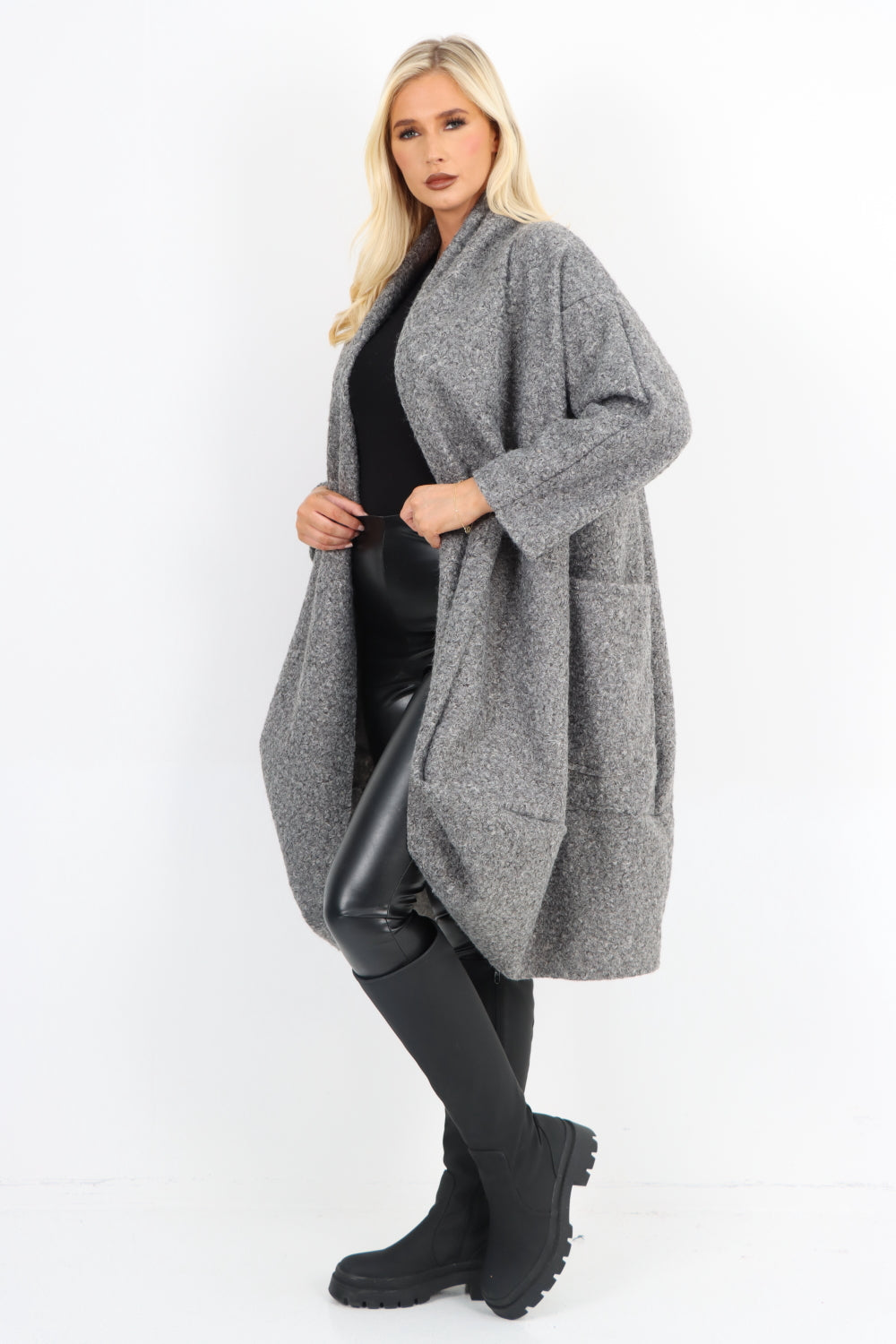 Italian Two Pocket Boucle Cocoon Waterfall Teddy Coat