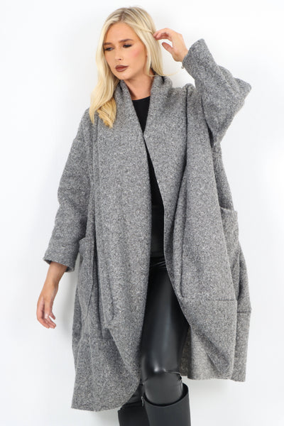 Italian Two Pocket Boucle Cocoon Waterfall Teddy Coat