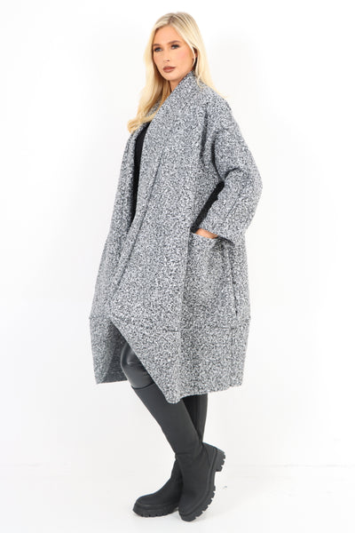 Italian Two Pocket Boucle Cocoon Waterfall Teddy Coat