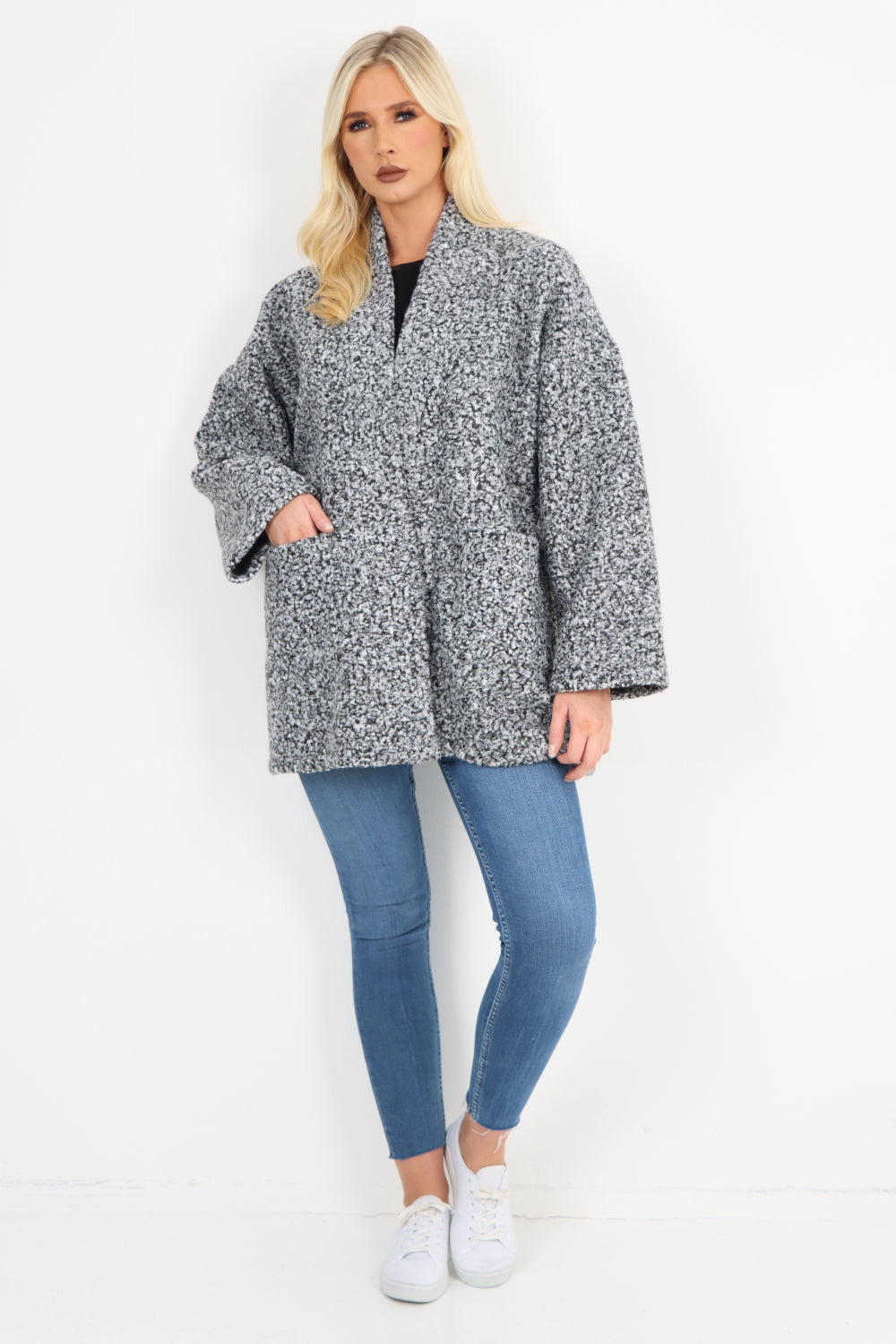 Italian Open Front Long Sleeve Teddy Boucle Cardigan