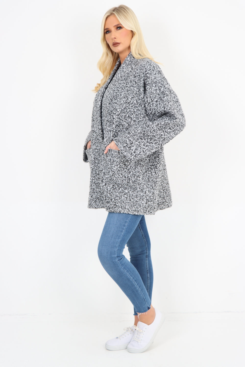 Italian Open Front Long Sleeve Teddy Boucle Cardigan