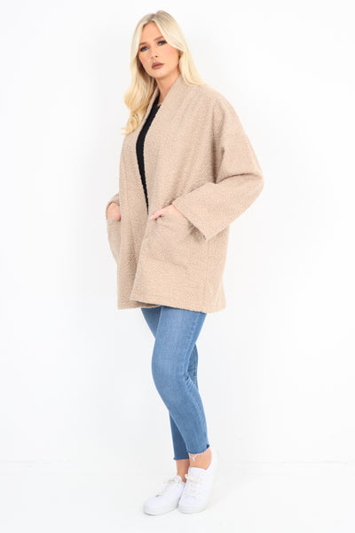 Italian Open Front Long Sleeve Teddy Boucle Cardigan