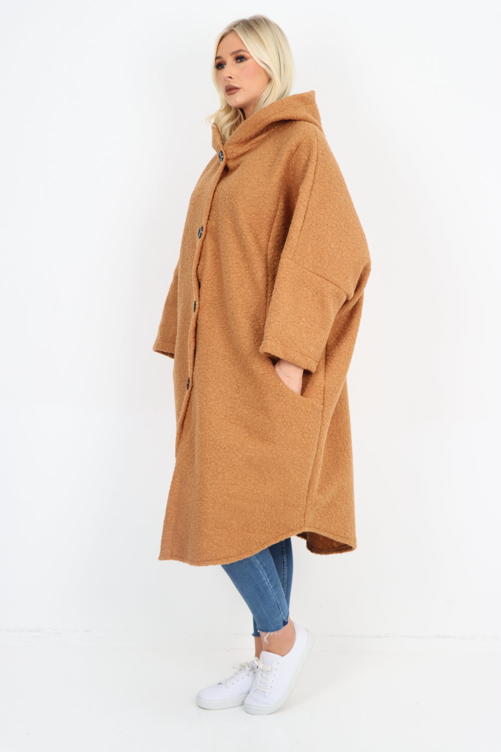 Italian Oversized Pockets Hooded Long Sleeve Coat