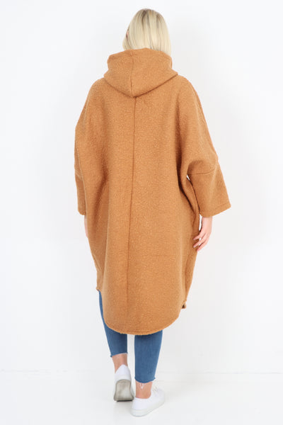 Italian Oversized Pockets Hooded Long Sleeve Coat