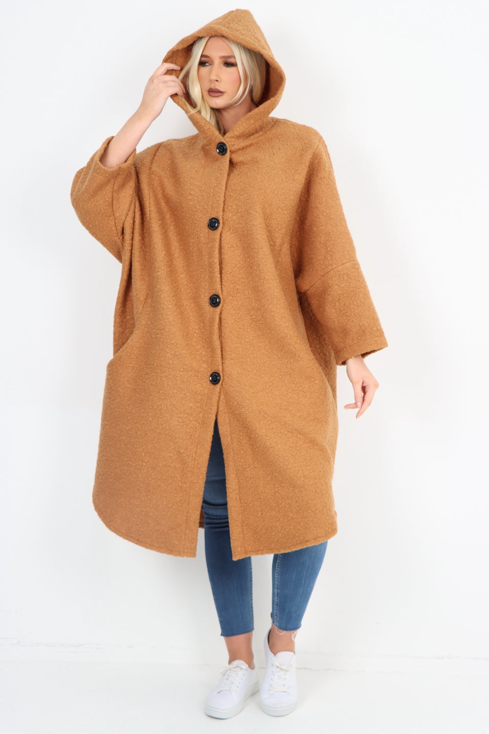 Italian Oversized Pockets Hooded Long Sleeve Coat