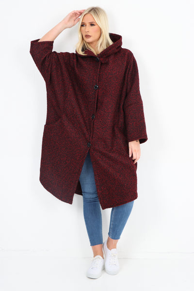 Italian Oversized Pockets Hooded Long Sleeve Coat