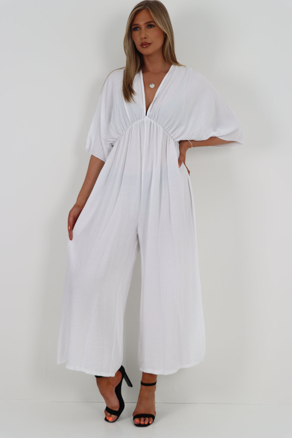 Italian Deep V Neck Tie Back Jumpsuit