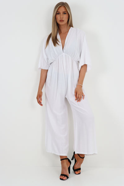 Italian Deep V Neck Tie Back Jumpsuit