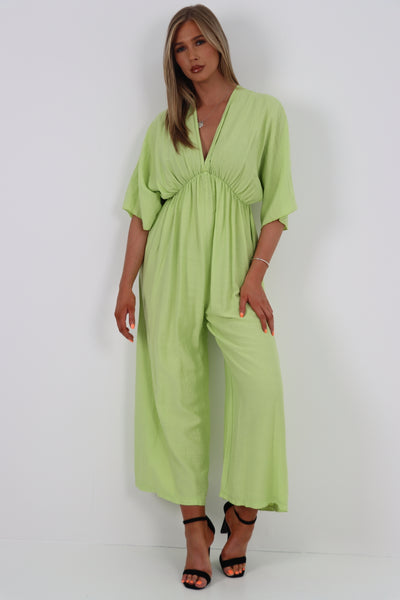 Italian Deep V Neck Tie Back Jumpsuit