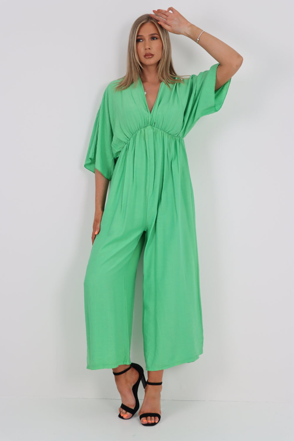 Italian Deep V Neck Tie Back Jumpsuit