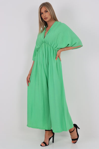 Italian Deep V Neck Tie Back Jumpsuit