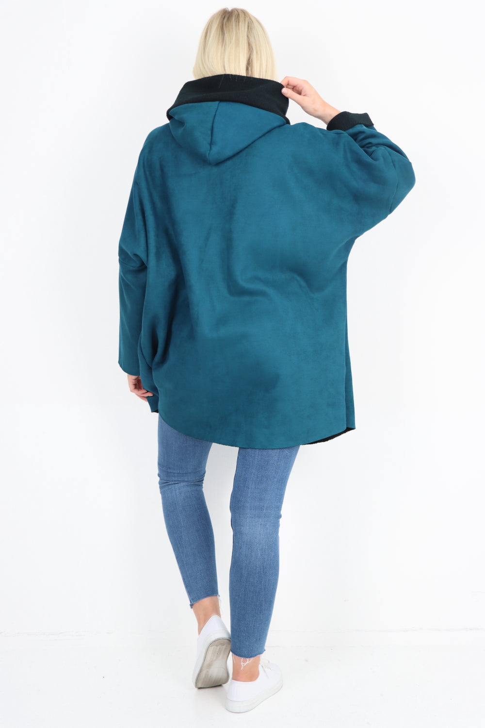 Italian Fleece Lined Hooded Suede Zip Up Pockets Coat