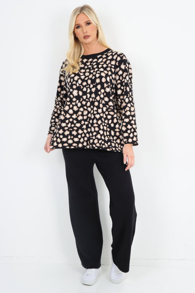 Italian All Over Leopard Print Top & Soft Knit Trouser Co- Ord Set