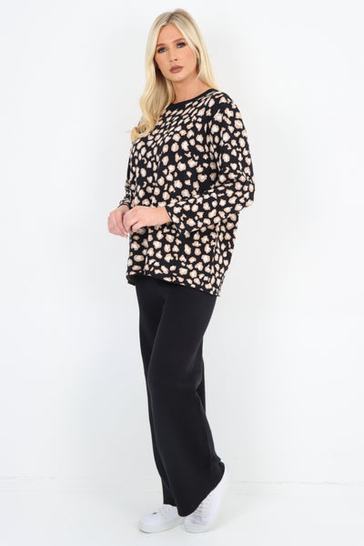 Italian All Over Leopard Print Top & Soft Knit Trouser Co- Ord Set