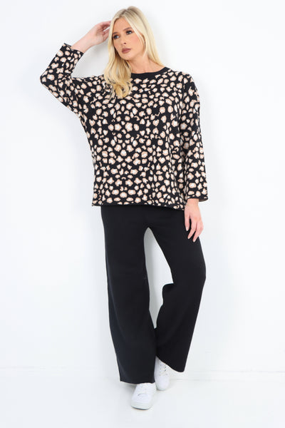 Italian All Over Leopard Print Top & Soft Knit Trouser Co- Ord Set