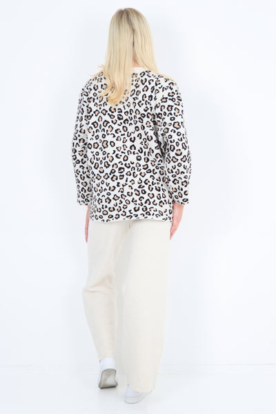 Italian All Over Leopard Print Top & Soft Knit Trouser Co- Ord Set