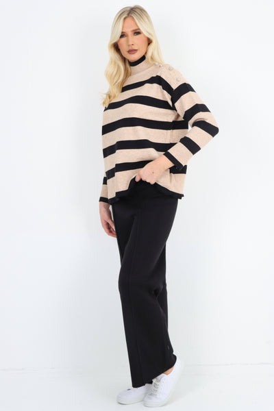 Italian Button Detail Shoulder Stripe Pattern Top and Trouser Co - Ord Set