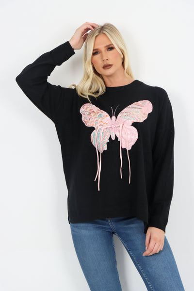 Italian Butterfly Print Softknit Longsleeve Jumper Top